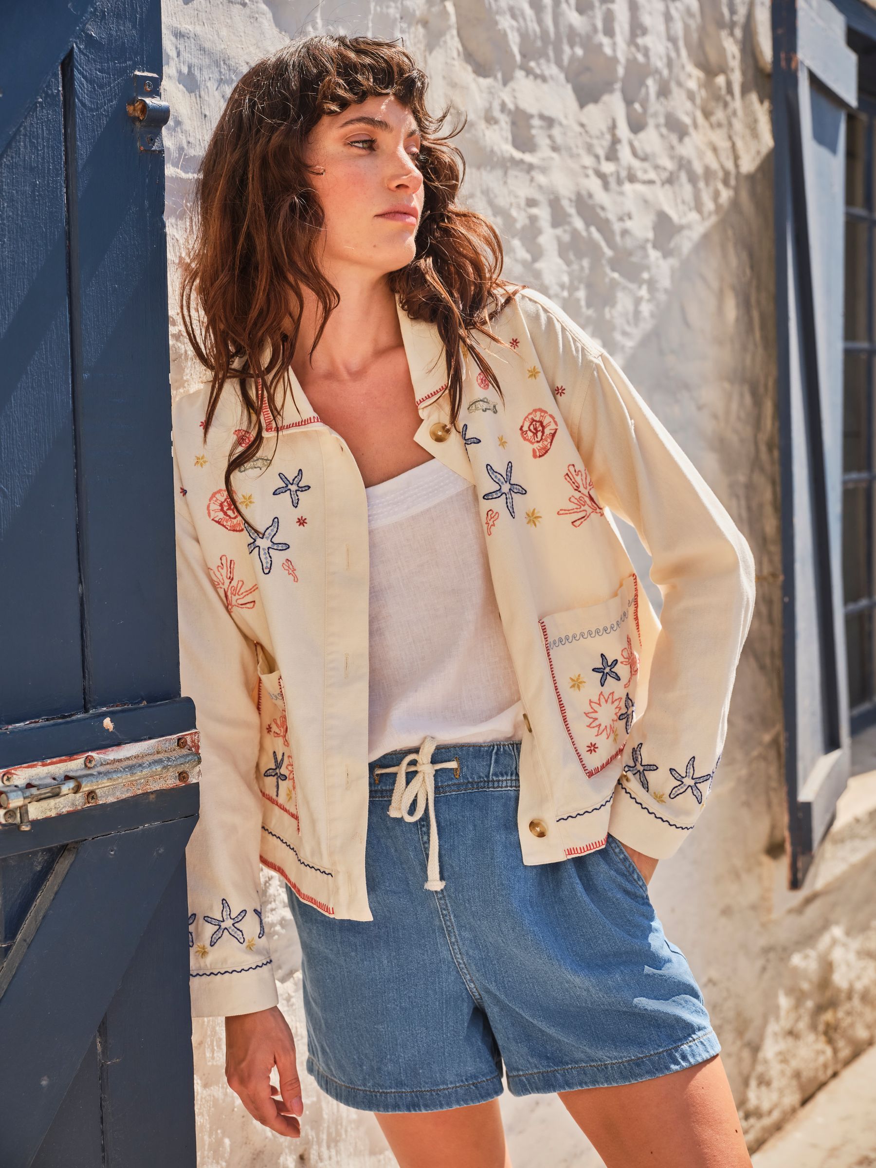 Fat Face - Women - Embroidered Jacket - Cream