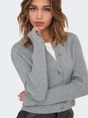 ONLY Grey Ribbed Knit Button Cardigan - Image 1 of 6