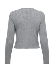 ONLY Grey Ribbed Knit Button Cardigan - Image 6 of 6