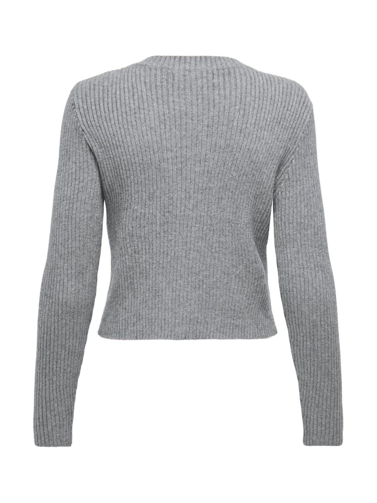 ONLY Grey Ribbed Knit Button Cardigan - Image 6 of 6