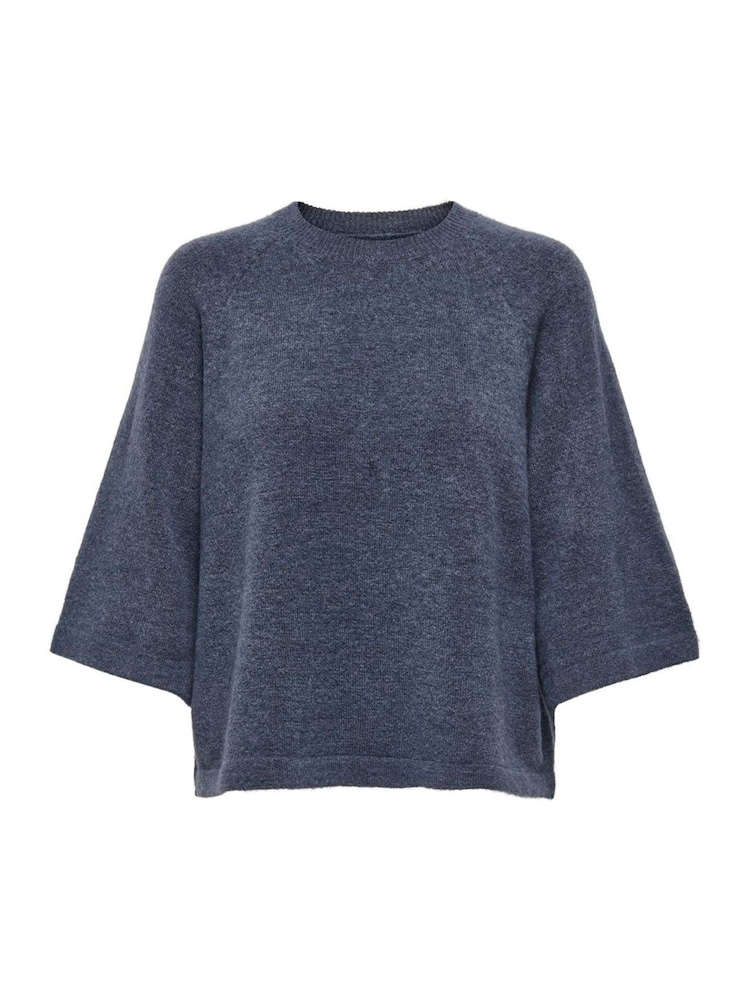 ONLY Blue 3/4 Sleeve Round Neck Jumper - Image 1 of 2 ONLY Blue 3/4 Sleeve Round Neck Jumper - Image 1 of 2