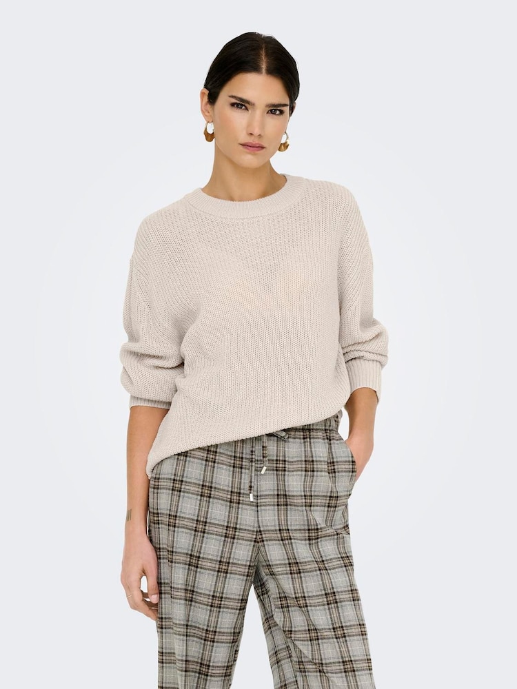 ONLY Cream Long Sleeve Crew Neck Rib Knit Jumper - Image 2 of 6 ONLY Cream Long Sleeve Crew Neck Rib Knit Jumper - Image 2 of 6