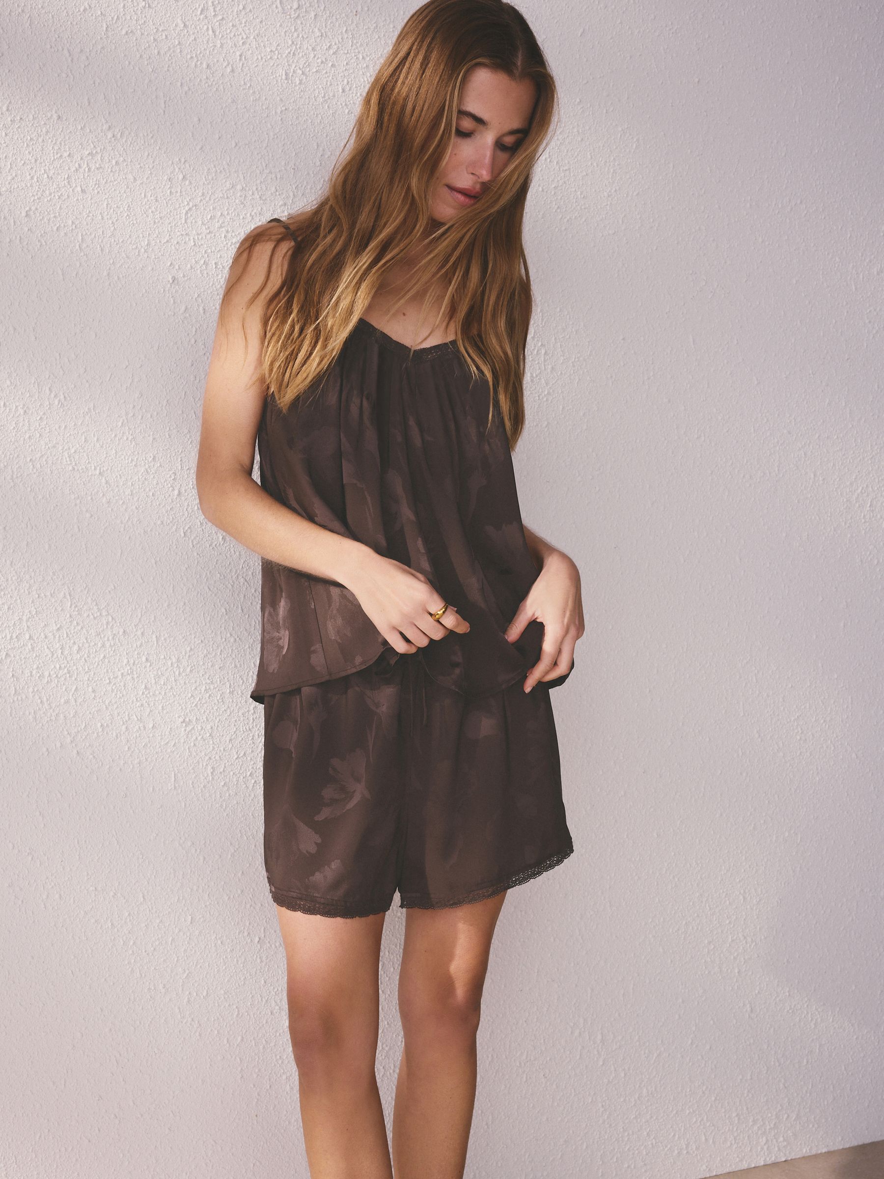 Buy Chocolate Brown N. Premium Satin Jacquard Floaty Cami Short