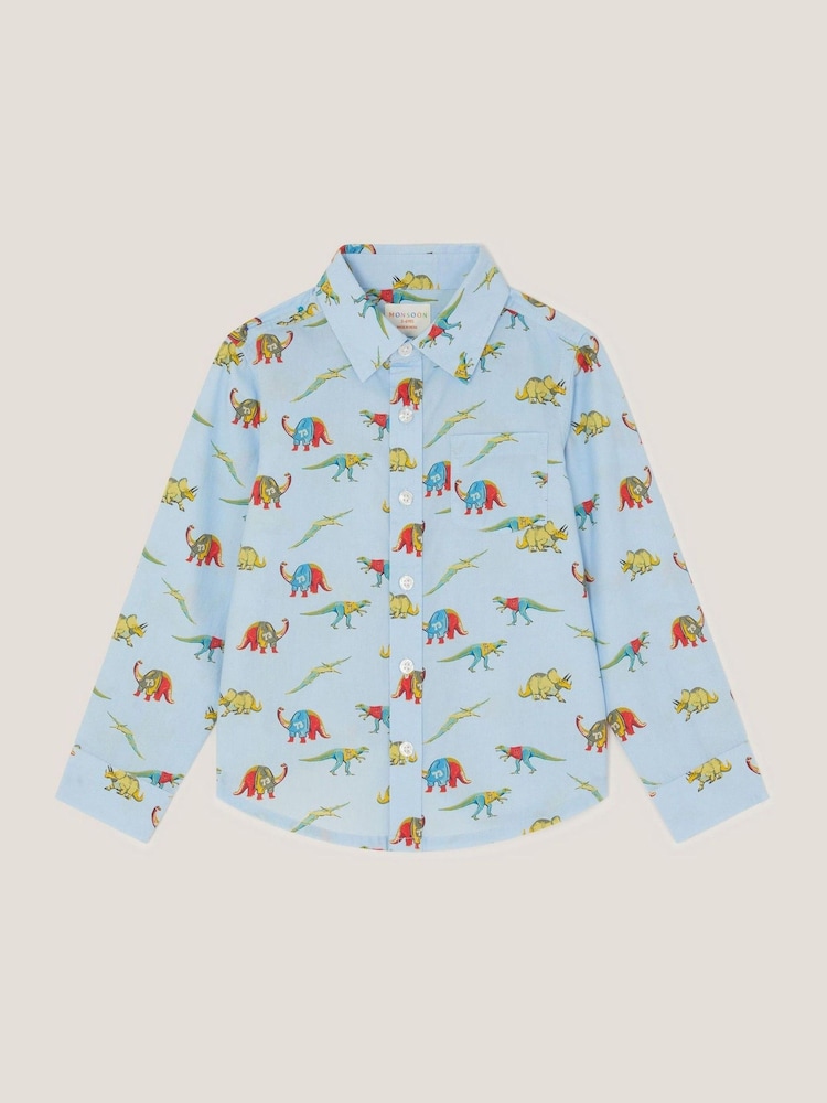 Monsoon Blue Varsity Dinosaur Print Shirt - Image 1 of 3