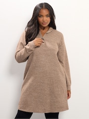 Natural - Yours Curve com decote zíper Jumper Dress - Imagem 1 de 5