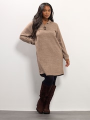 Natural - Yours Curve com decote zíper Jumper Dress - Imagem 3 de 5