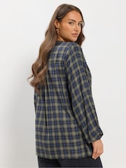 Yours Curve Green Shirred Panel Check Blouse - Image 2 of 5