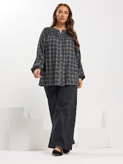 Yours Curve Green Shirred Panel Check Blouse - Image 4 of 5