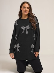 Yours Curve Black Bow Sequin Jumper - Image 1 of 5