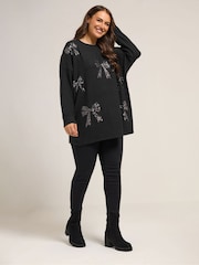 Yours Curve Black Bow Sequin Jumper - Image 2 of 5
