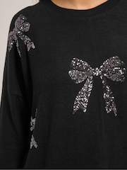 Yours Curve Black Bow Sequin Jumper - Image 4 of 5