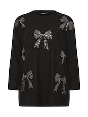Yours Curve Black Bow Sequin Jumper - Image 5 of 5