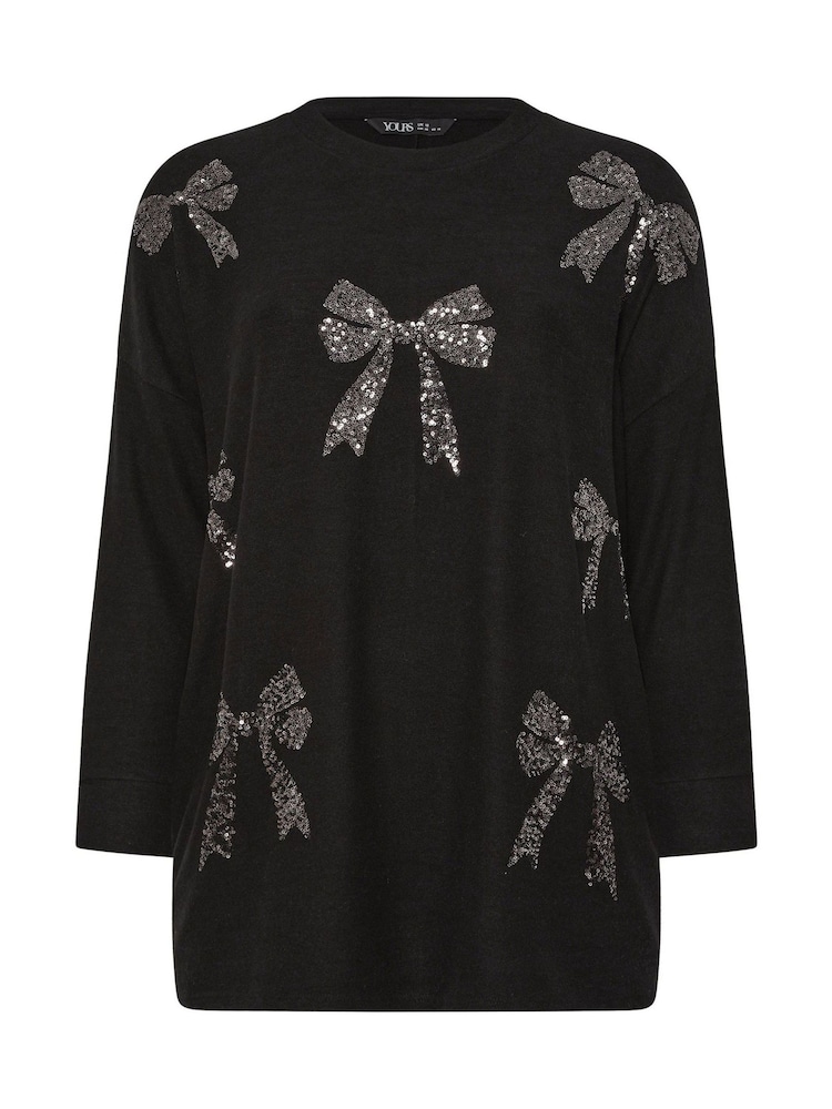 Yours Curve Black Bow Sequin Jumper - Image 5 of 5