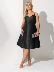Yours Curve Black London Satin Twill Corset Dress - Image 2 of 5