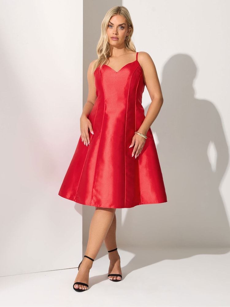 Yours Curve Red London Satin Twill Corset Dress - Image 1 of 5 Yours Curve Red London Satin Twill Corset Dress - Image 1 of 5