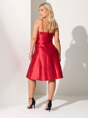 Yours Curve Red London Satin Twill Corset Dress - Image 3 of 5