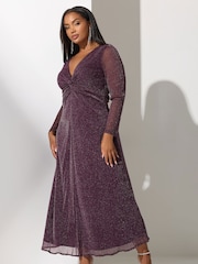 Yours Curve Red London Metallic Twist Front Maxi Dress - Image 1 of 5