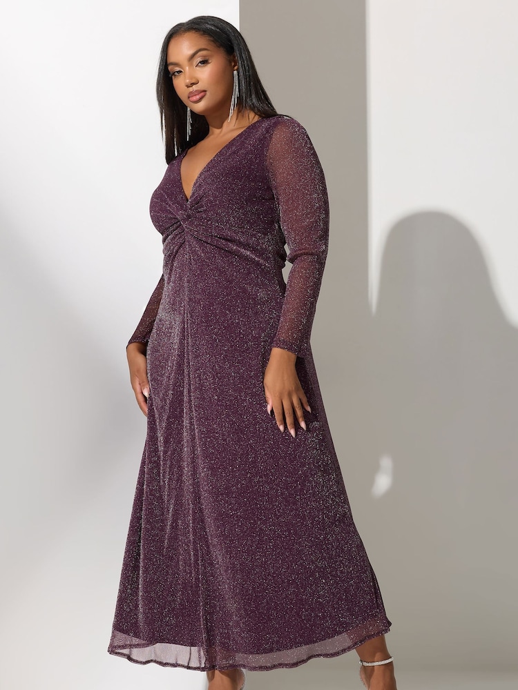Yours Curve Red London Metallic Twist Front Maxi Dress - Image 1 of 5 Yours Curve Red London Metallic Twist Front Maxi Dress - Image 1 of 5