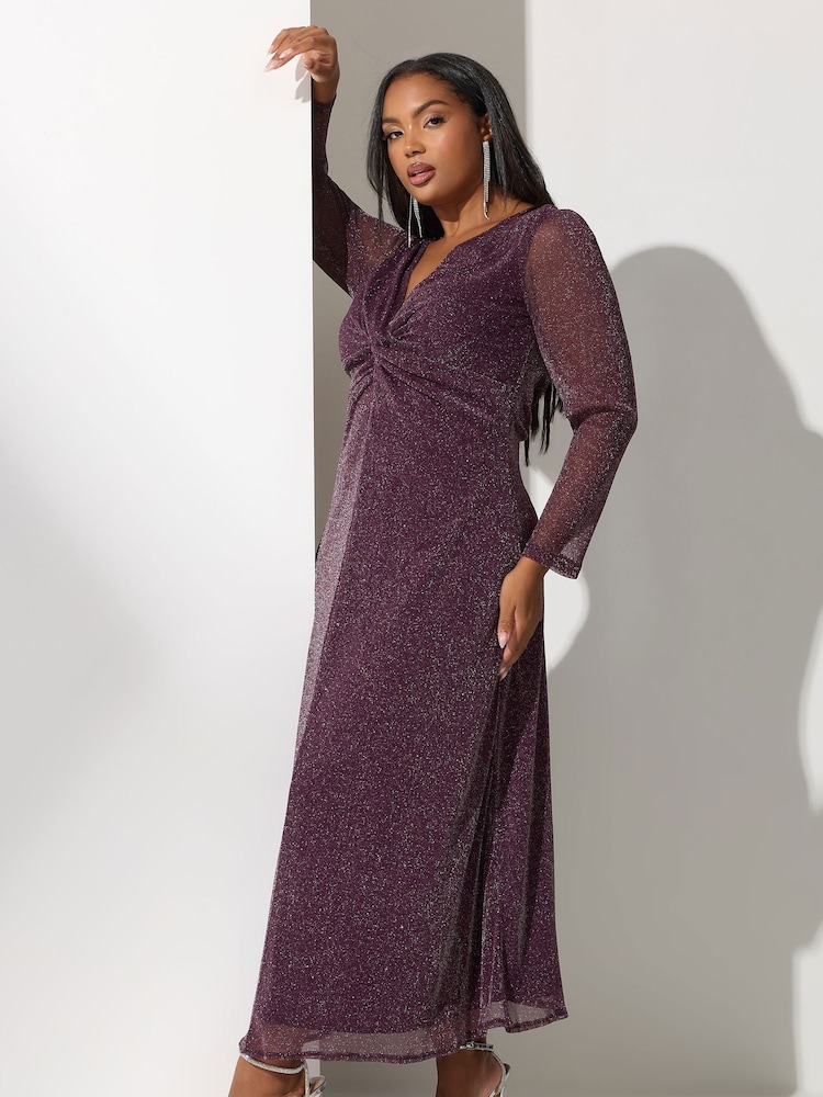 Yours Curve Red London Metallic Twist Front Maxi Dress - Image 2 of 5 Yours Curve Red London Metallic Twist Front Maxi Dress - Image 2 of 5