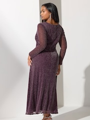 Yours Curve Red London Metallic Twist Front Maxi Dress - Image 3 of 5