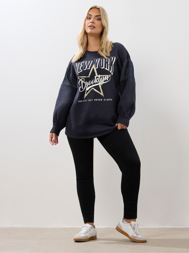 Yours Curve Blue New York Logo Sweatshirt - Image 2 of 5