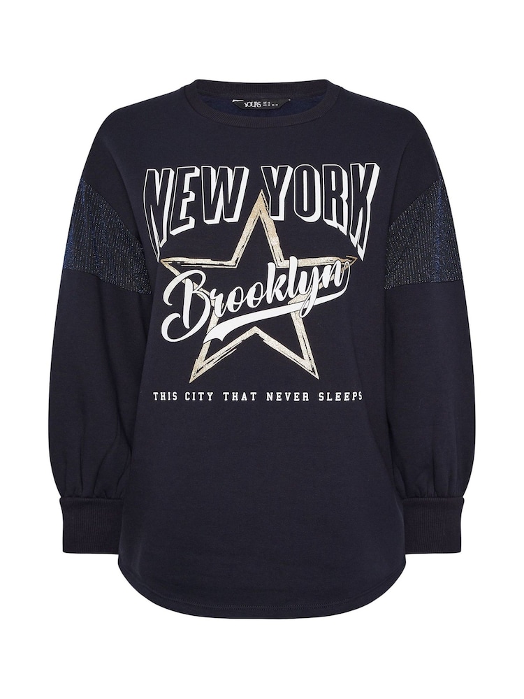 Yours Curve Blue New York Logo Sweatshirt - Image 5 of 5 Yours Curve Blue New York Logo Sweatshirt - Image 5 of 5