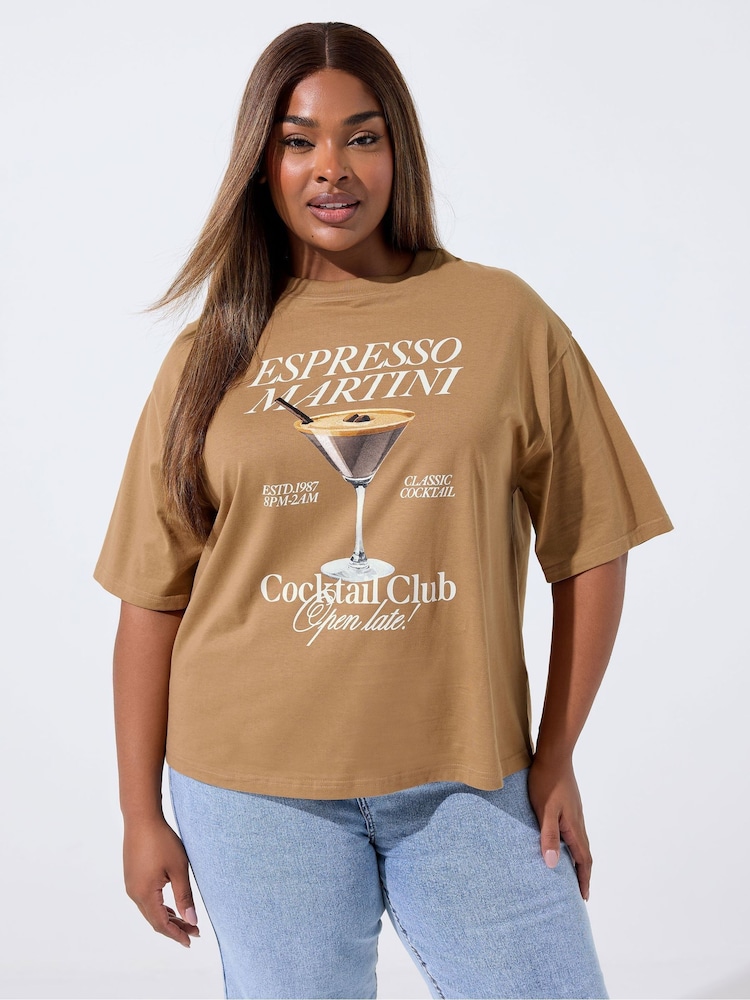 Yours Curve Brown Limited Espresso Martini T-Shirt - Image 1 of 5