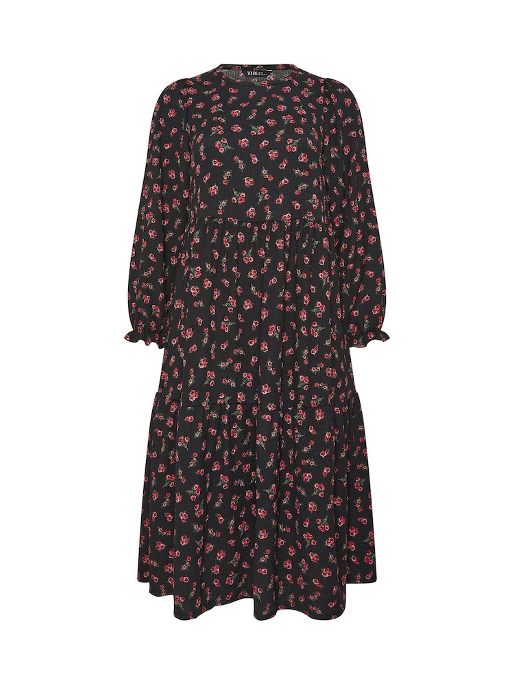 Yours Curve Black Texture Midaxi Dress - Image 5 of 5
