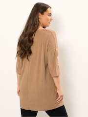 Yours Curve Natural Ribbed Button Soft Touch Top - Image 3 of 5