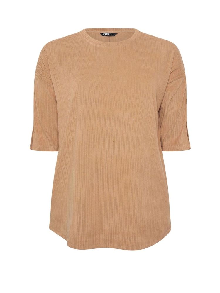 Yours Curve Natural Ribbed Button Soft Touch Top - Image 5 of 5