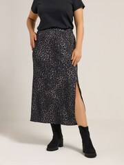 Yours Curve Grey Textured Tube Skirt - Image 1 of 5