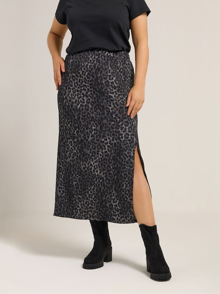Yours Curve Grey Textured Tube Skirt - Image 1 of 5