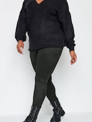 Yours Curve Black Suedette Leggings - Image 1 of 4