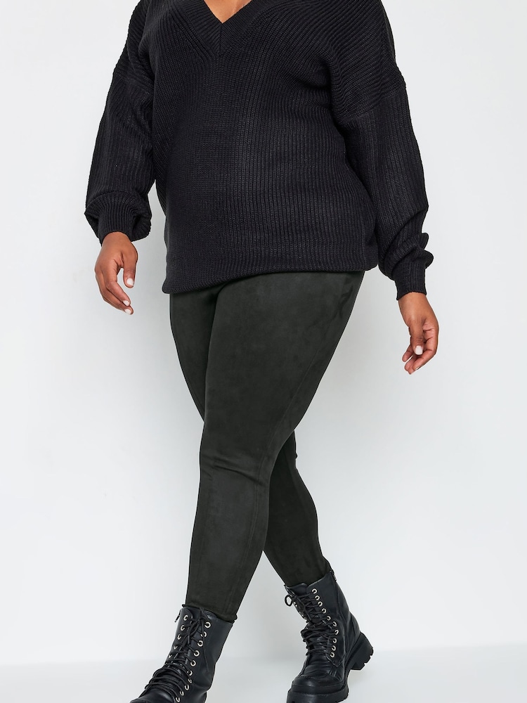 Yours Curve Black Suedette Leggings - Image 1 of 4