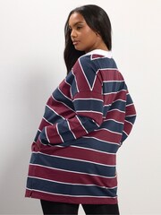 Yours Curve Red Rugby Collar Stripe Tunic Jumper - Image 3 of 5