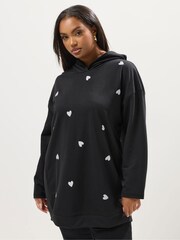 Yours Curve Black Embroidered Heart Hoodie - Image 1 of 5