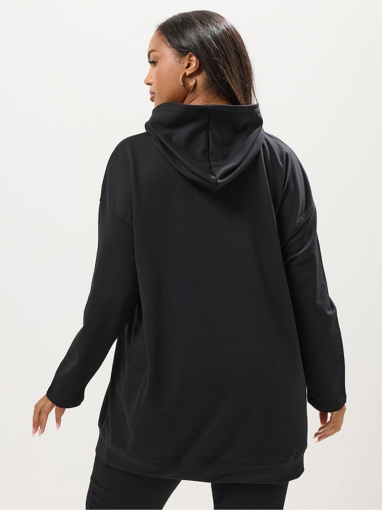 Yours Curve Black Embroidered Heart Hoodie - Image 2 of 5