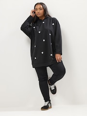 Yours Curve Black Embroidered Heart Hoodie - Image 3 of 5