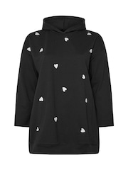 Yours Curve Black Embroidered Heart Hoodie - Image 5 of 5