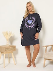 Yours Curve Blue Wild And Free Long Sleeve Nightdress - Image 1 of 5