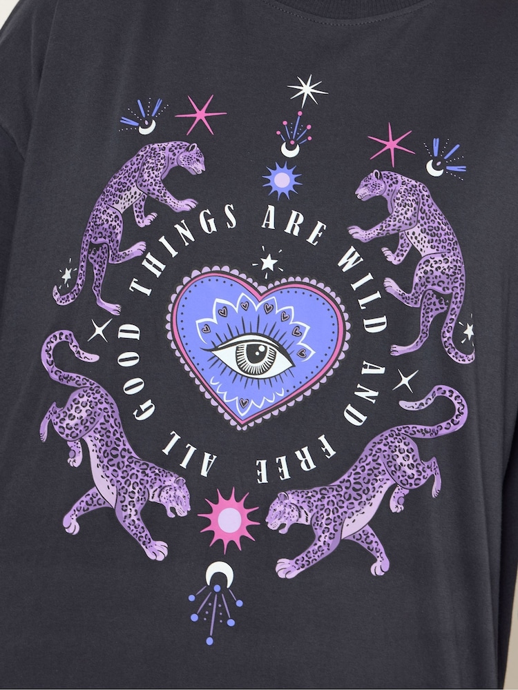 Yours Curve Blue Wild And Free Long Sleeve Nightdress - Image 5 of 5