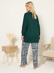 Yours Curve Green Let's Get Cosy Long Sleeve Cuffed Pyjamas Set - Image 3 of 4