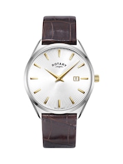 Rotary Slim Stainless Steel Gold Plated Strap Brown Watch - Image 1 of 6
