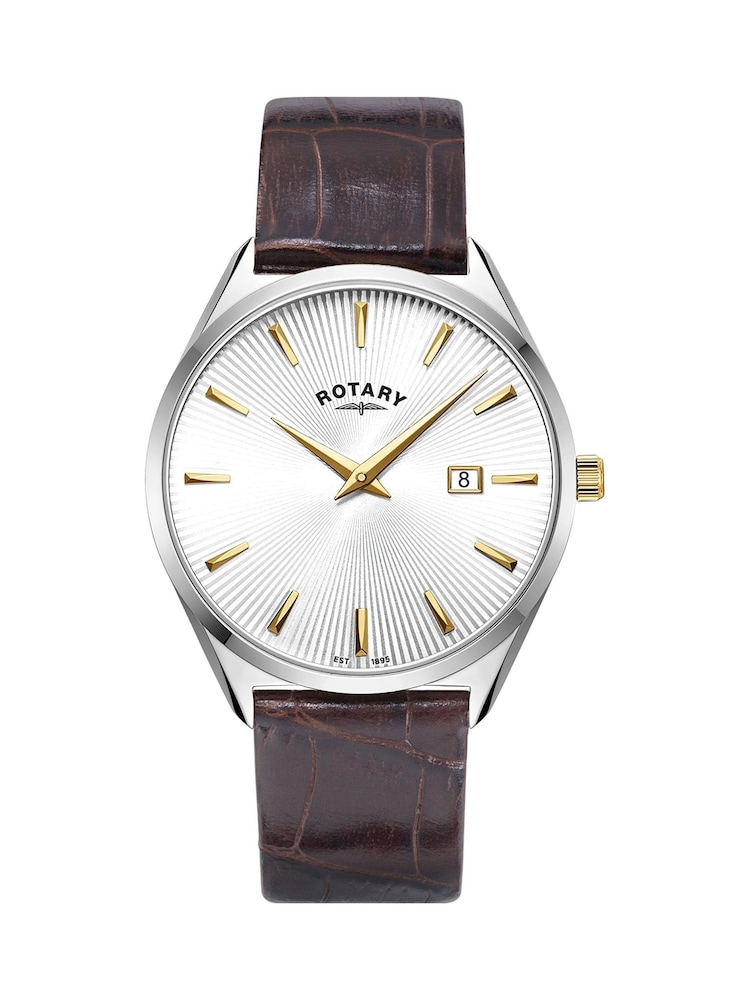 Rotary Slim Stainless Steel Gold Plated Strap Brown Watch - Image 1 of 6 Rotary Slim Stainless Steel Gold Plated Strap Brown Watch - Image 1 of 6