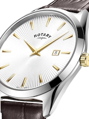 Rotary Slim Stainless Steel Gold Plated Strap Brown Watch - Image 2 of 6