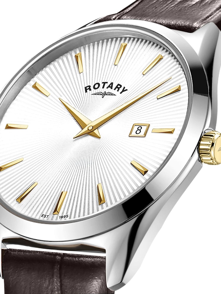Rotary Slim Stainless Steel Gold Plated Strap Brown Watch - Image 2 of 6 Rotary Slim Stainless Steel Gold Plated Strap Brown Watch - Image 2 of 6