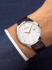 Rotary Slim Stainless Steel Gold Plated Strap Brown Watch - Image 4 of 6