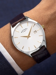 Rotary Slim Stainless Steel Gold Plated Strap Brown Watch - Image 5 of 6