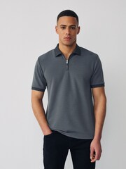 Slate Grey Short Sleeve Smart Collar Polo Shirt - Image 4 of 8