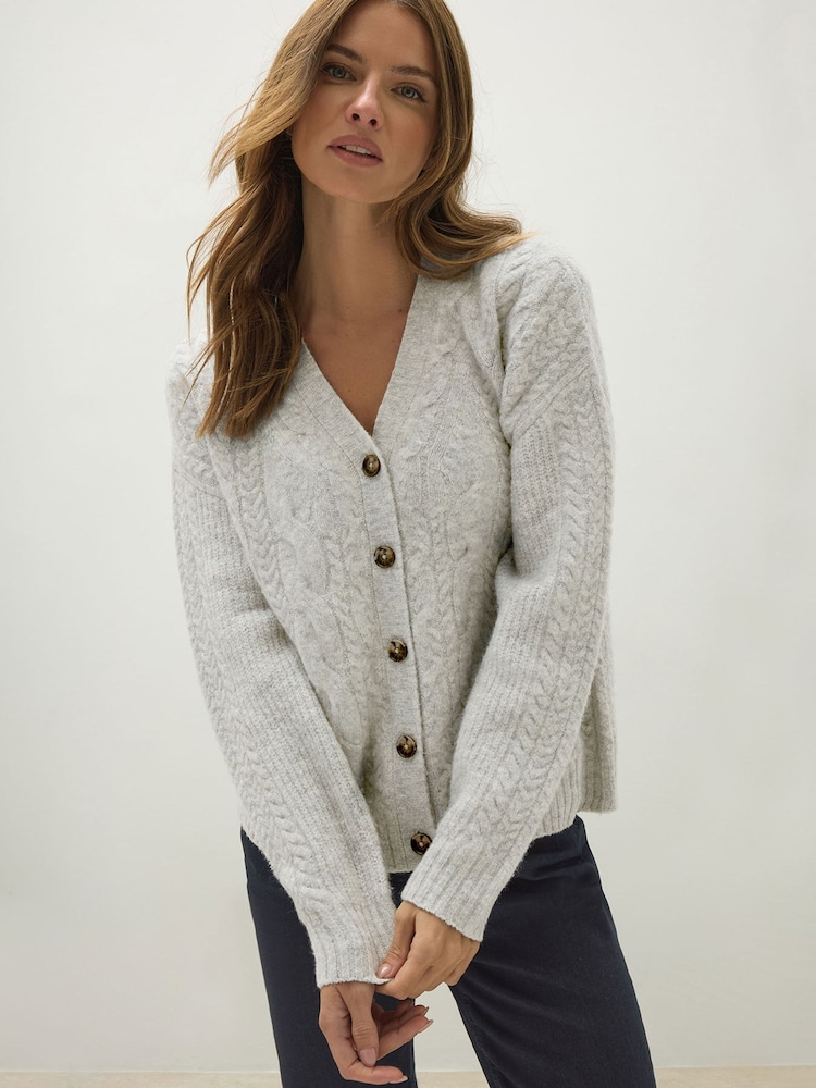 M&Co Grey Short Cable Cardigan - Image 1 of 3